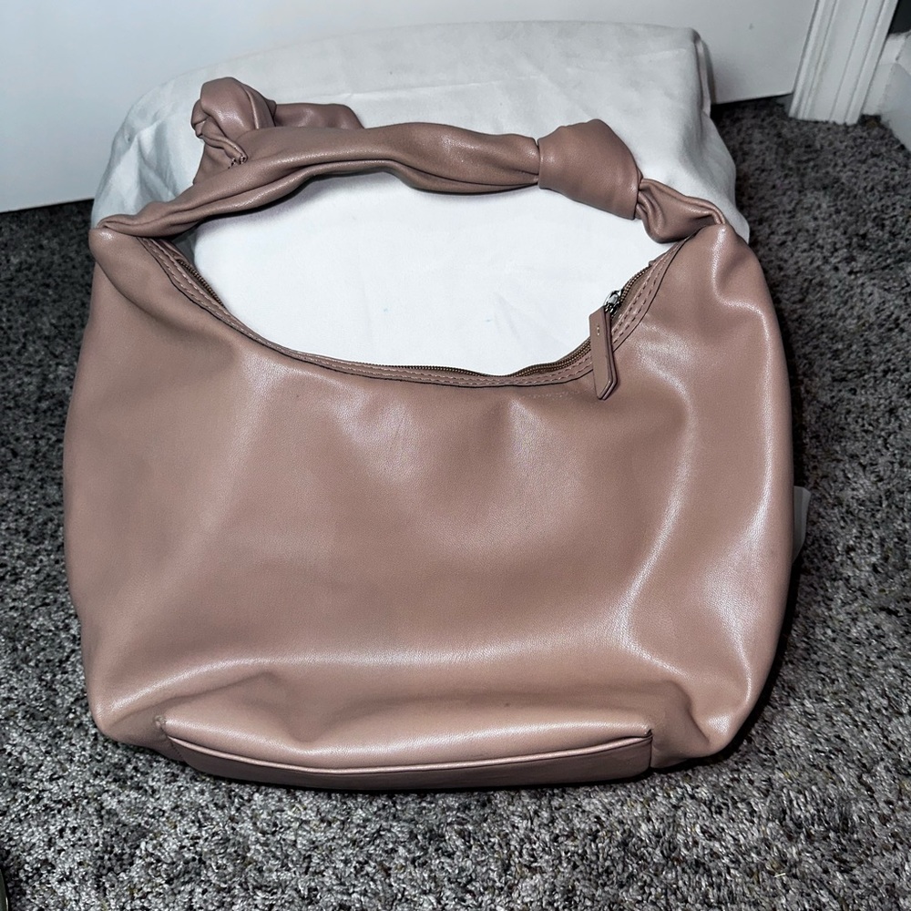 Worthington Woven Faux Leather Medium Hobo Bag Taupe Knotted Handle - Picture 2 of 8